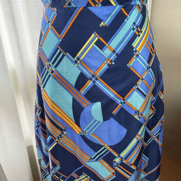 Vintage 60s halter maxi dress, blue orange abstract pattern, Norbert Carlin, 0/2 - Picture 14 of 15